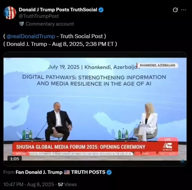 Latest News & Breaking Stories | Stay Updated with Caspianpost.com - US President Reshares Azerbaijani President’s Speech at 3rd Shusha Global Media Forum