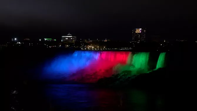 Niagara Falls Lights Up in Colors of Azerbaijani Flag