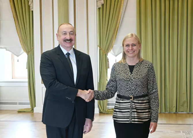 President Ilham Aliyev Meets with OSCE Chairperson-in-Office and Delegation