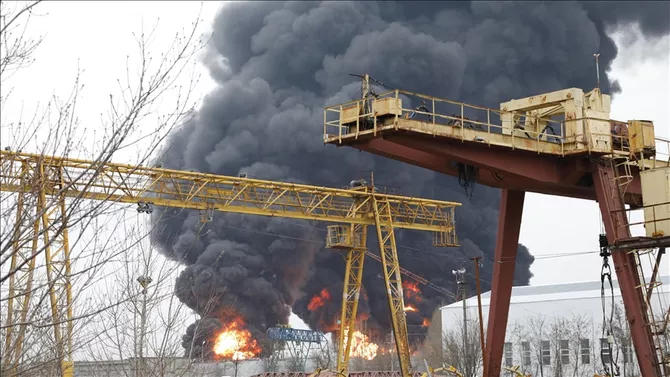 Drone Attack Triggers Oil Depot Fire in Russia's Volgograd