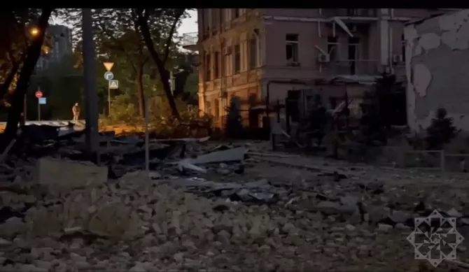 Russian Missile Strike Damages Area Near Azerbaijani Embassy in Kyiv
