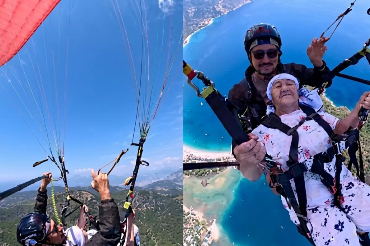 Kazakh Grandmother Fulfills Lifelong Dream, Sings While Paragliding Over Türkiye - VIDEO