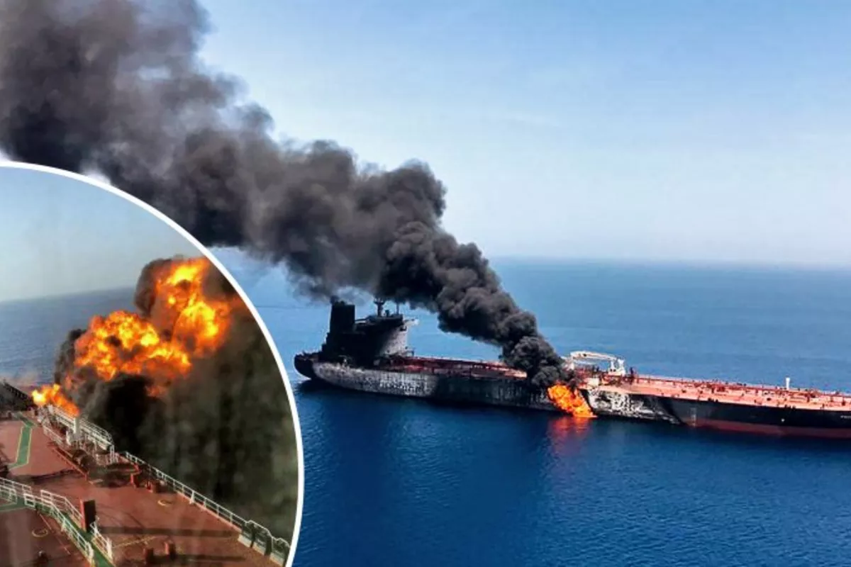 Oil Tanker On Fire in Gulf of Oman After Iran Attack - VIDEO