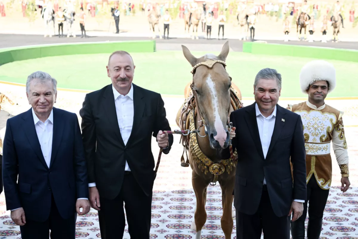 President Ilham Aliyev Presented with Akhal-Teke Horse