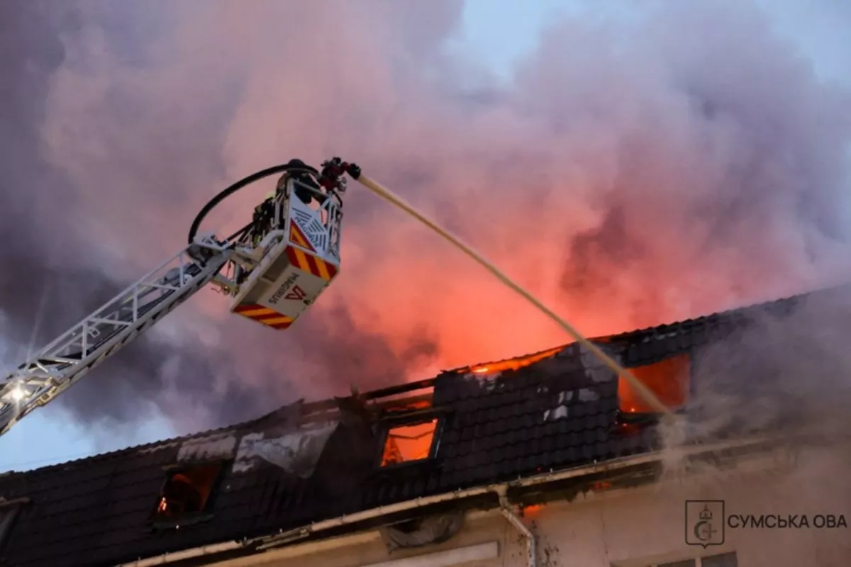 Twin Russian Strikes Ignite Hotel Fire in Ukraine's Sumy
