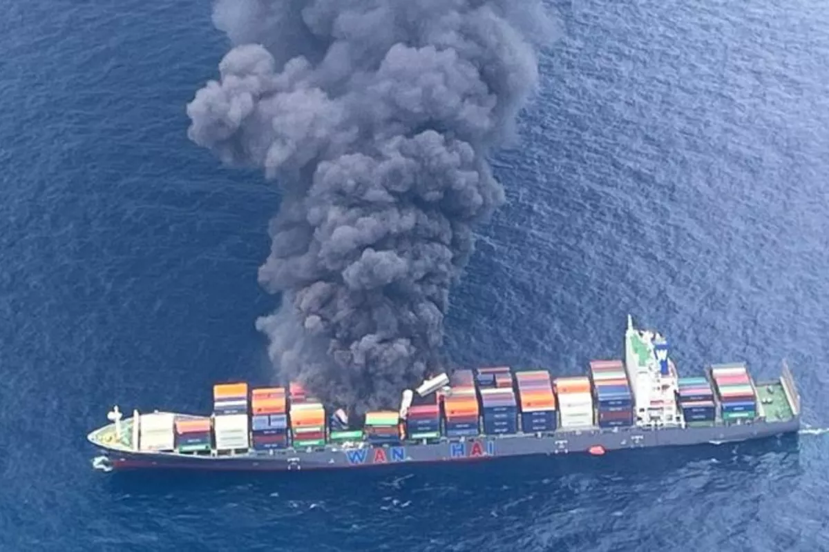 Cargo Vessel Hit by Projectile in Gulf, Causing Large Explosion