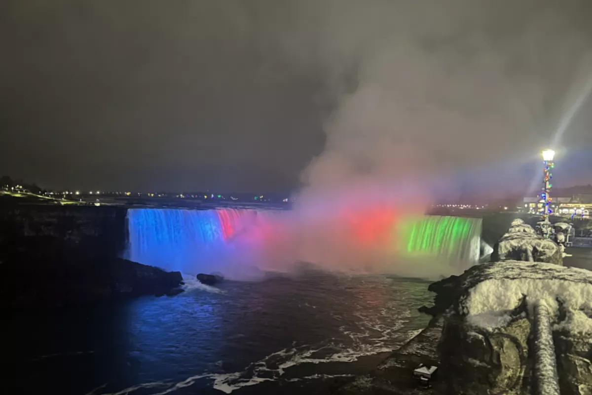 Niagara Falls Illuminated in the Colors of the Azerbaijani Flag