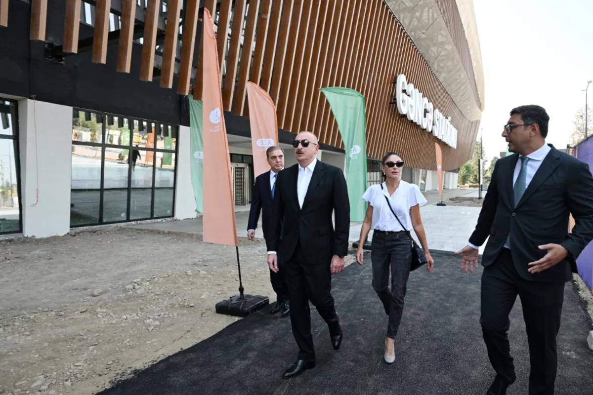 Azerbaijani President, First Lady Review Progress at Ganja City Stadium