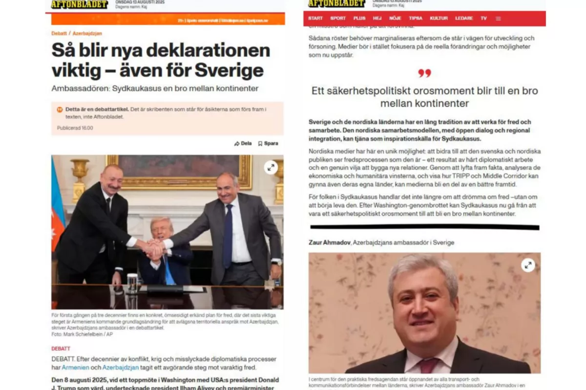 Swedish Media Highlights Breakthrough in Azerbaijan-Armenia Peace Process