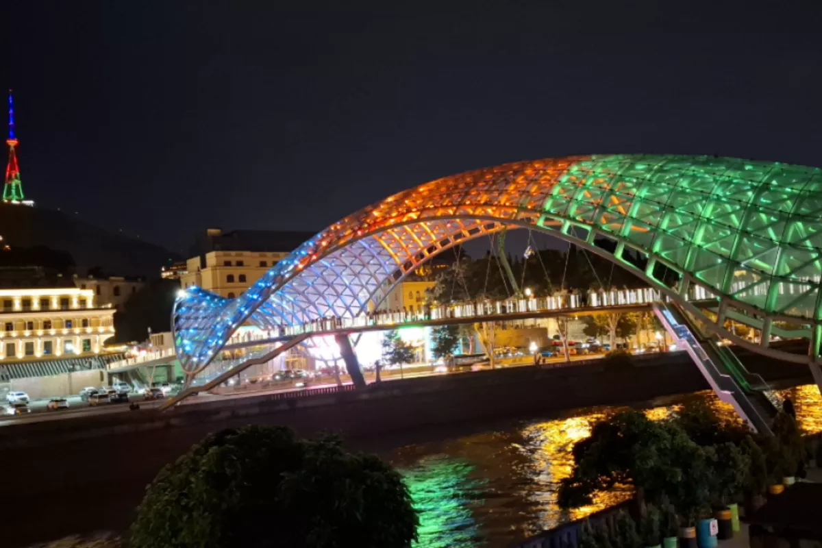 Tbilisi TV Tower and Bridge of Peace Illuminate in Azerbaijani Tricolor