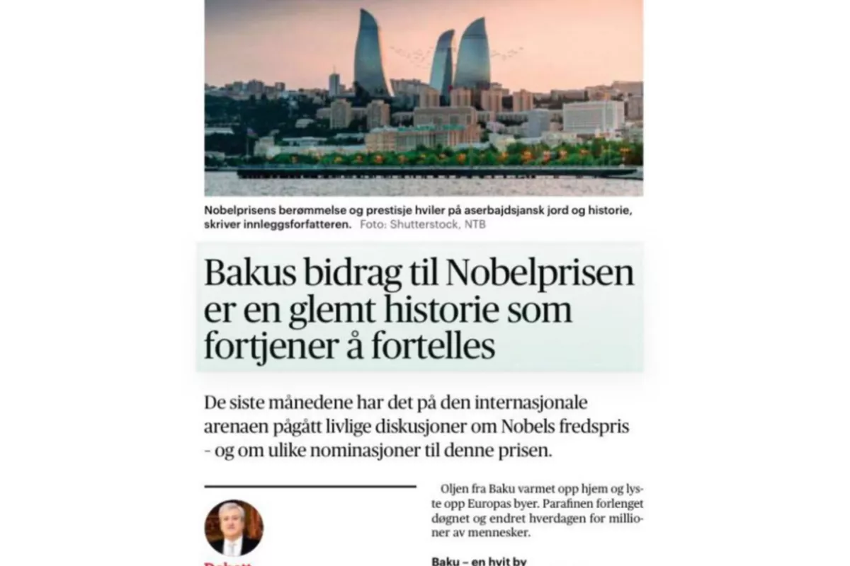 Norwegian Newspaper Highlights Azerbaijan’s Role in Nobel Prize History