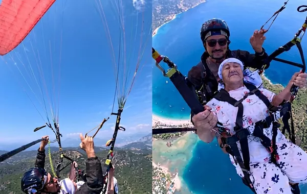 Kazakh Grandmother Fulfills Lifelong Dream, Sings While Paragliding Over Türkiye - VIDEO