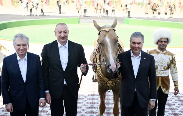 President Ilham Aliyev Presented with Akhal-Teke Horse