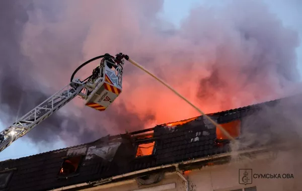 Twin Russian Strikes Ignite Hotel Fire in Ukraine's Sumy