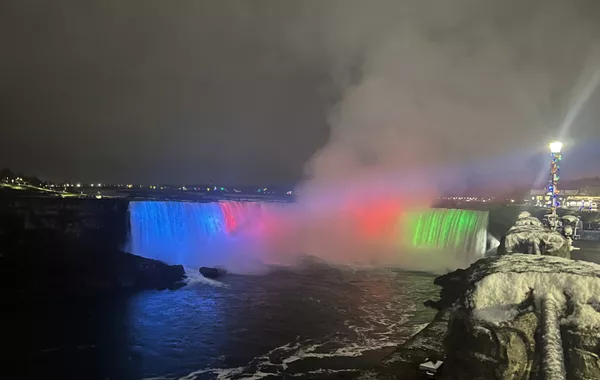 Niagara Falls Illuminated in the Colors of the Azerbaijani Flag