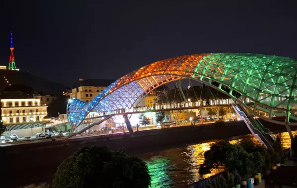 Tbilisi TV Tower and Bridge of Peace Illuminate in Azerbaijani Tricolor