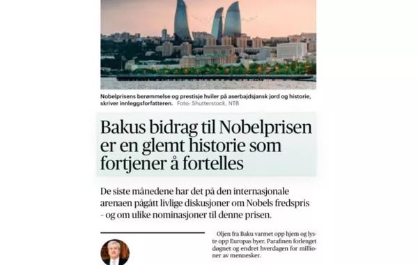 Norwegian Newspaper Highlights Azerbaijan’s Role in Nobel Prize History